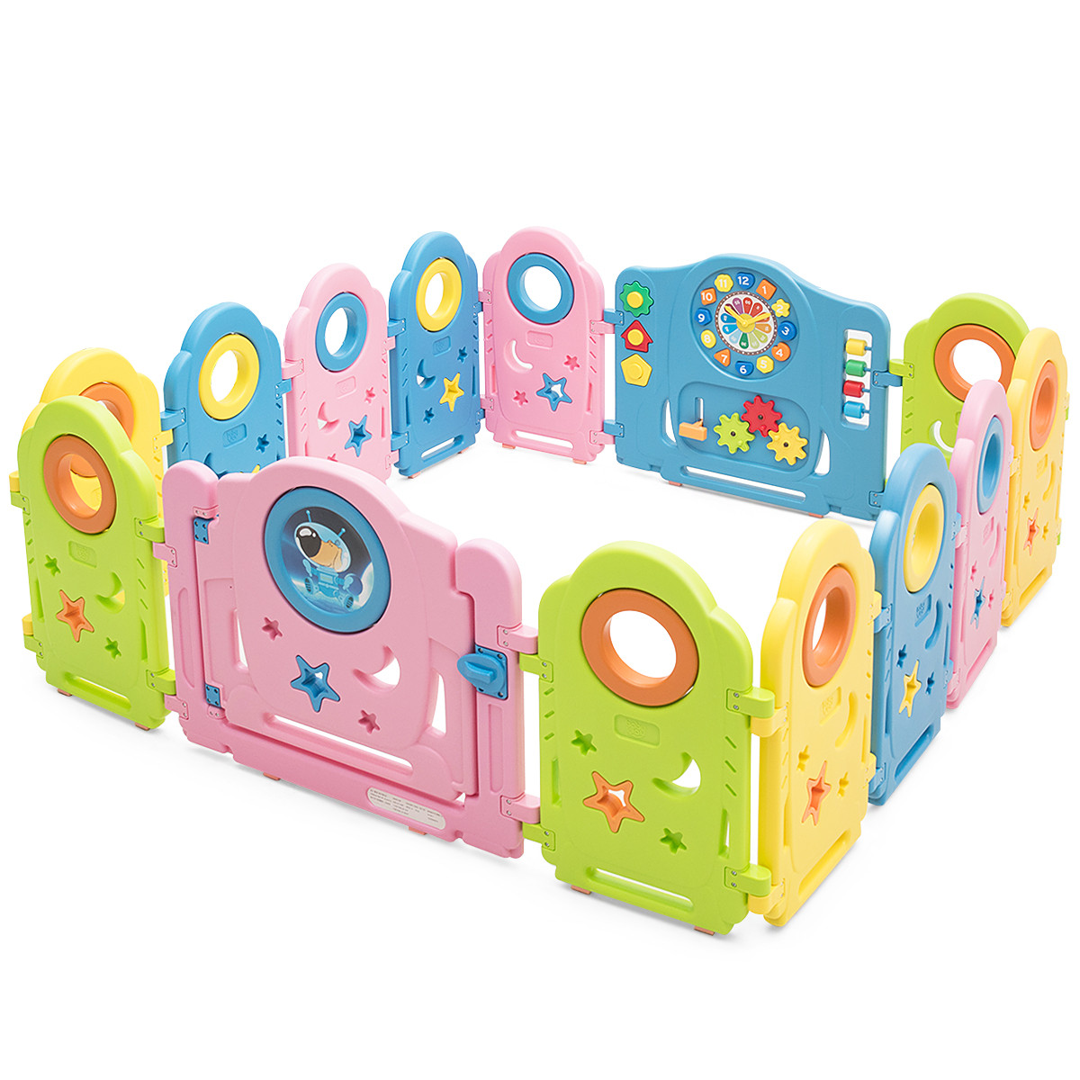 Costway 14 Panel Baby Playpen Kids Activity Center w/ Gate